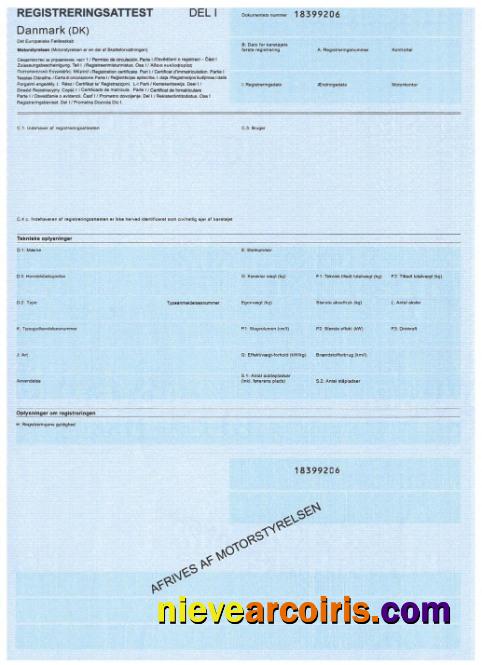 Denmark vehicle registration certificate